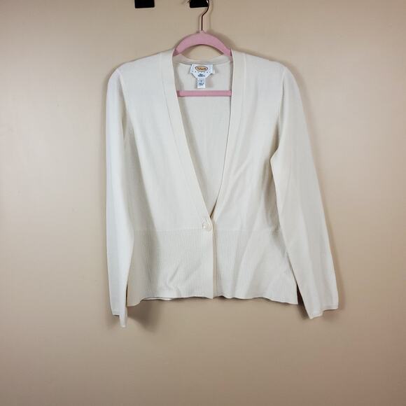 Talbots Cream 100% Cashmere One Button Cardigan Size L - Picture 1 of 12